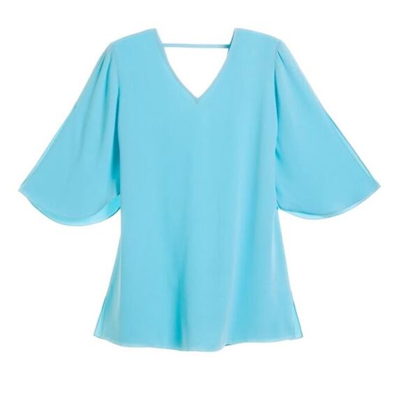 Chico's White V Neck Elbow Length Flutter Sleeve Tunic Top Size Small NWOT - Picture 4 of 9